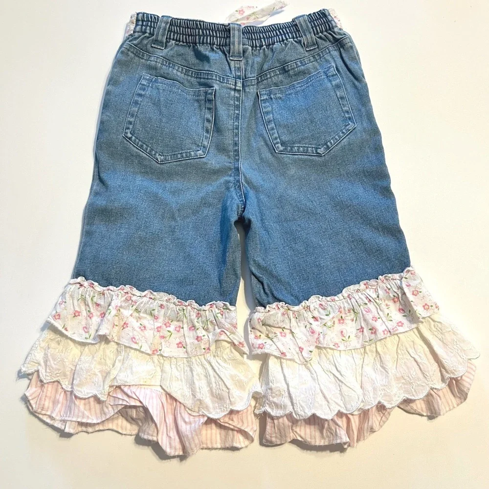 Copper Key Toddler Denim Ruffle Jeans‎ 5 Floral Belt Tie Boho Flare Frill